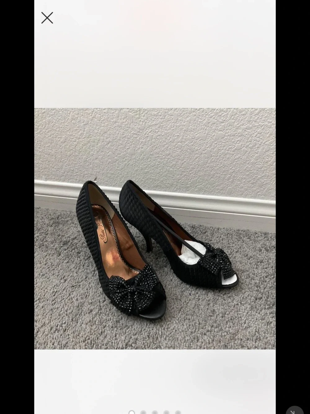 Black Beaded Peep-Toe Bow Heels - Women Shoes